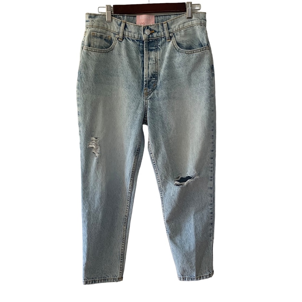 Revice High Rise Distressed Light Wash Mom Jeans Size 29x24